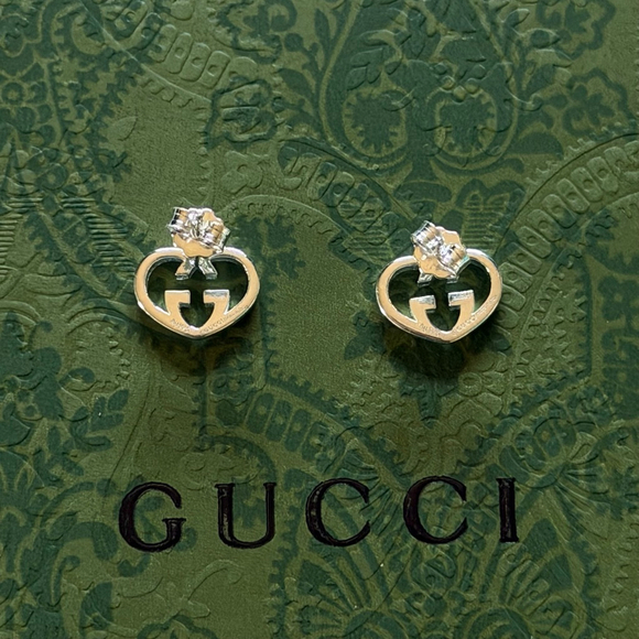 Gucci Silver Heart Interlocking G Earrings - Picture 3 of 4